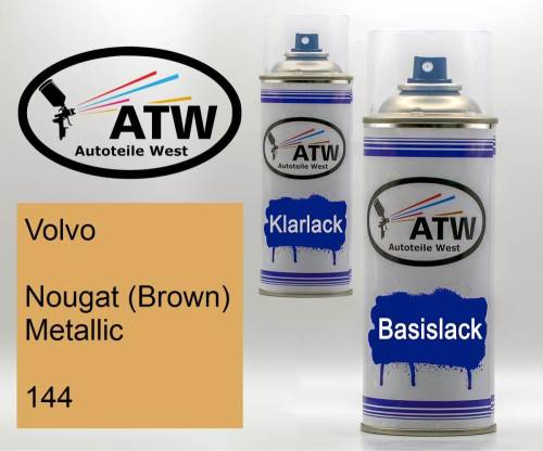 Volvo, Nougat (Brown) Metallic, 144: 400ml Sprühdose + 400ml Klarlack - Set, von ATW Autoteile West.